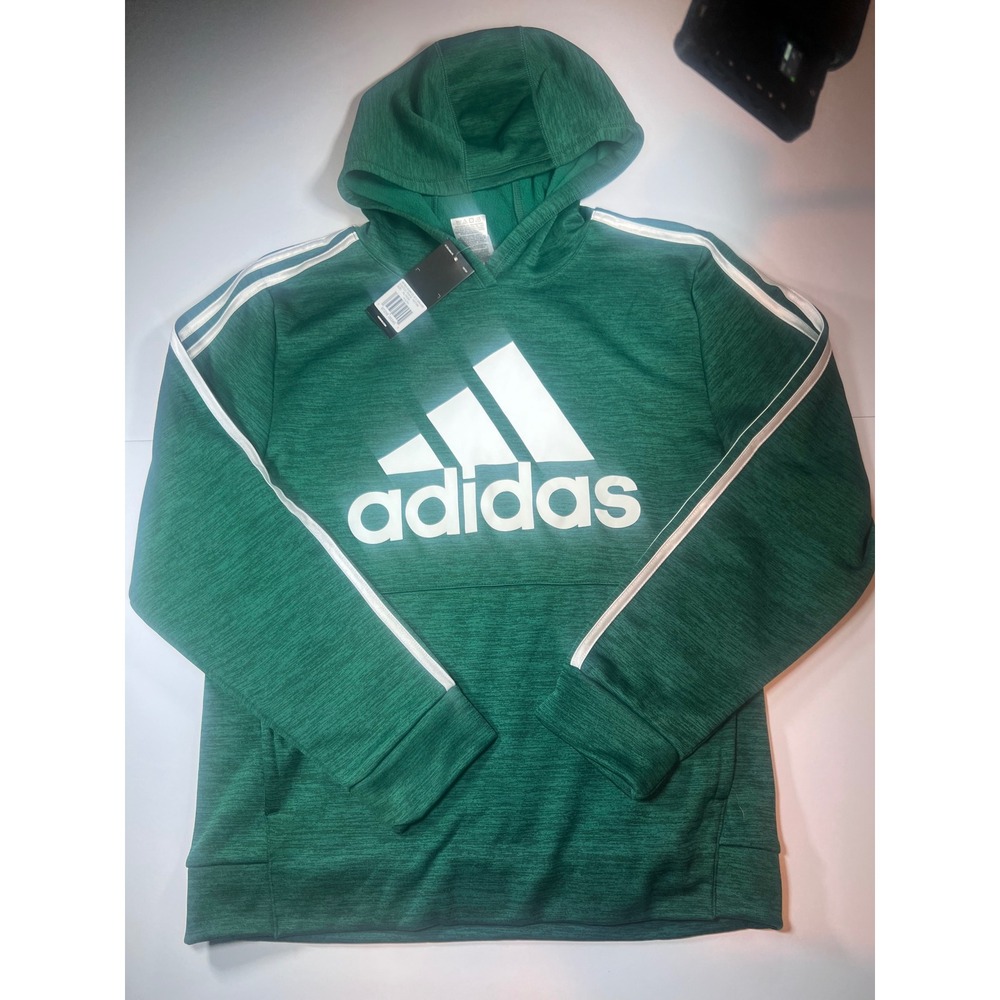 Adidas Hoodie Youth XL‎ Green Heathered Logo Pullover 3-Stripes Activewear